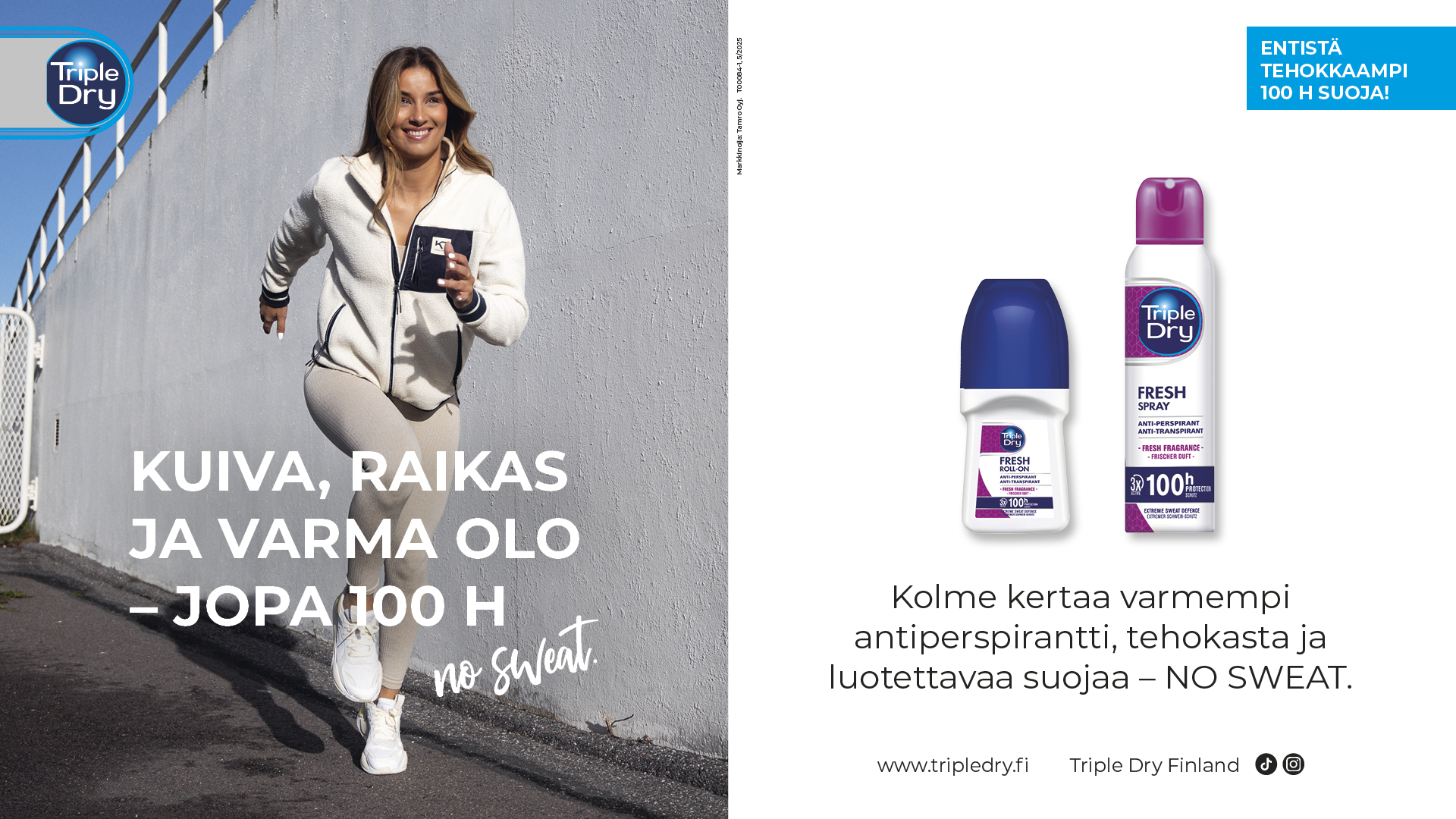 Triple Dry Triple Dry 100h Roll-on Classic, Cream Classic, Fresh rollon ja Fresh Spray uutuudet